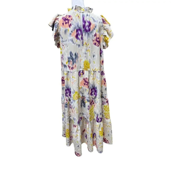 PINCH Polyester Color Splash Tiered Dress Stand Collar Flutter Sleeve Medium - Picture 6 of 10